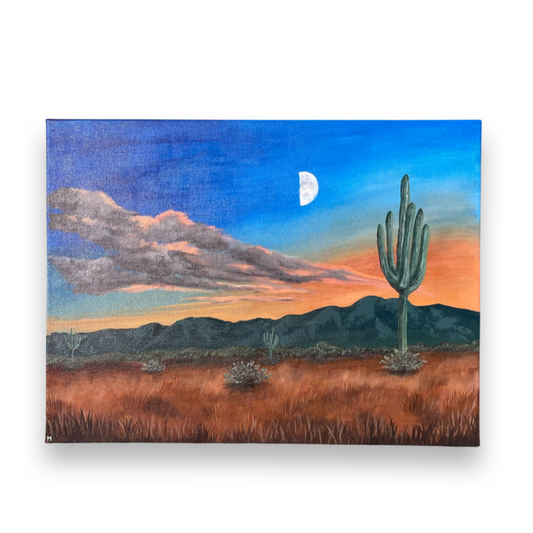 Arizona Sky Desert Cactus Landscape Acrylic Artwork on 18x24 Canvas | Nature Art | Acrylic Painting | Ready to Ship