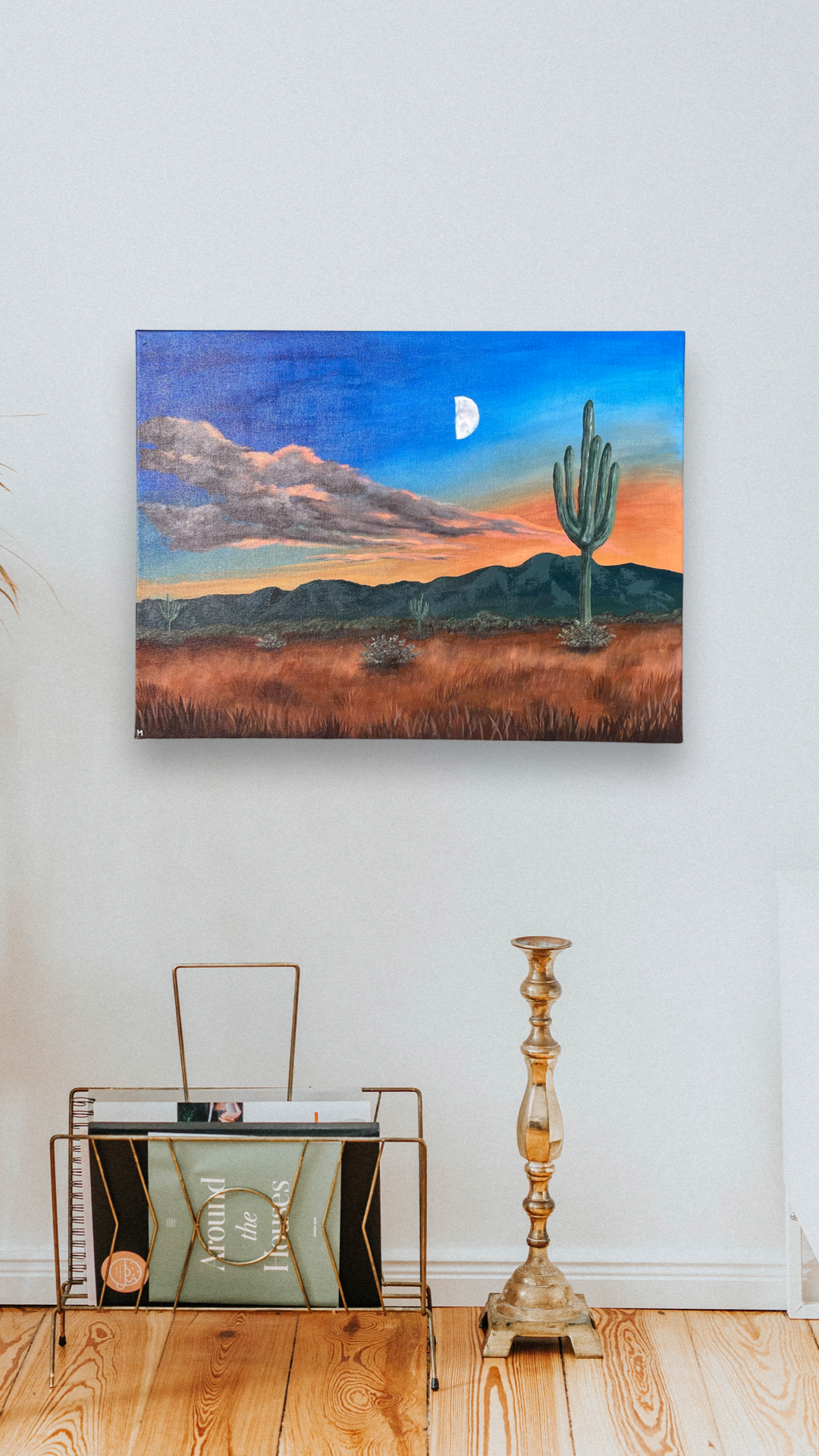 Arizona Sky Desert Cactus Landscape Acrylic Artwork on 18x24 Canvas