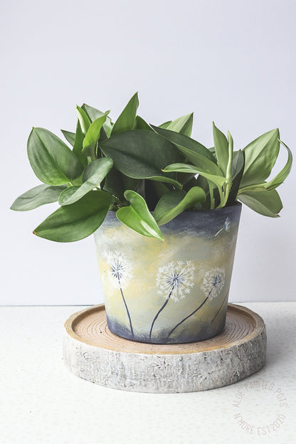 Ready to Ship | Dandelion Dream Pot | Hand Painted Terracotta Pot with Drainage Hole