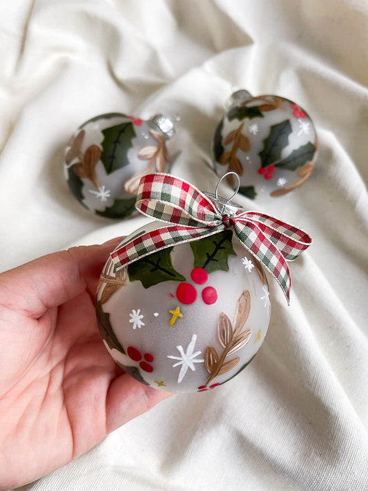Hand Painted Ornaments with Bow Tie, Glass Ornaments, Painted Baubles