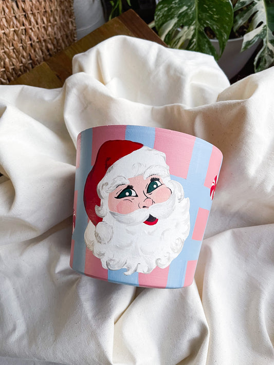 Santa Christmas Pot | Hand Painted Terracotta Pot | Drainage Hole | No Saucer | Ready to Ship