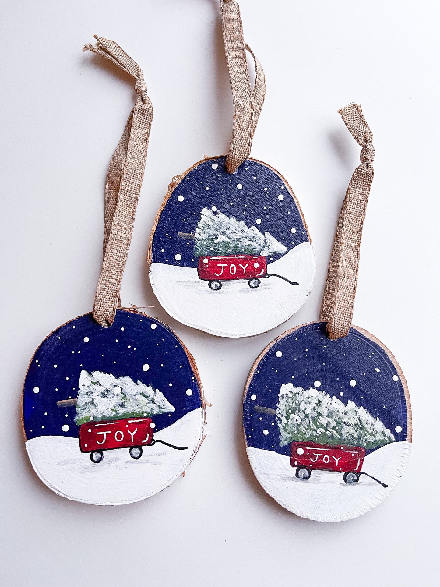 Christmas Wood Slice Ornaments. Snowman, Red Truck, Gingerbread Homes