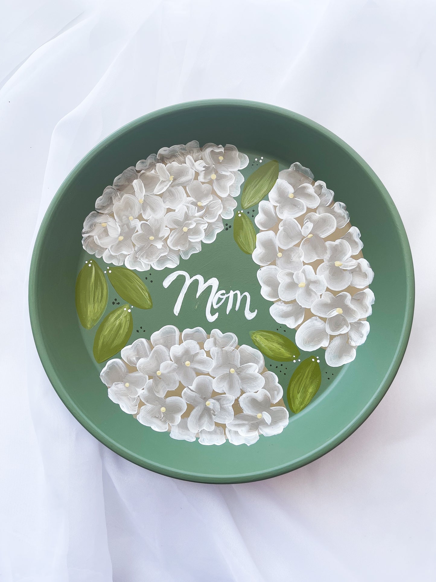 Hydrangea "Mom" Saucer Tray for Jewelries and Accessories| Mother's Day Gift | Hand Painted Saucer | Ready to Ship