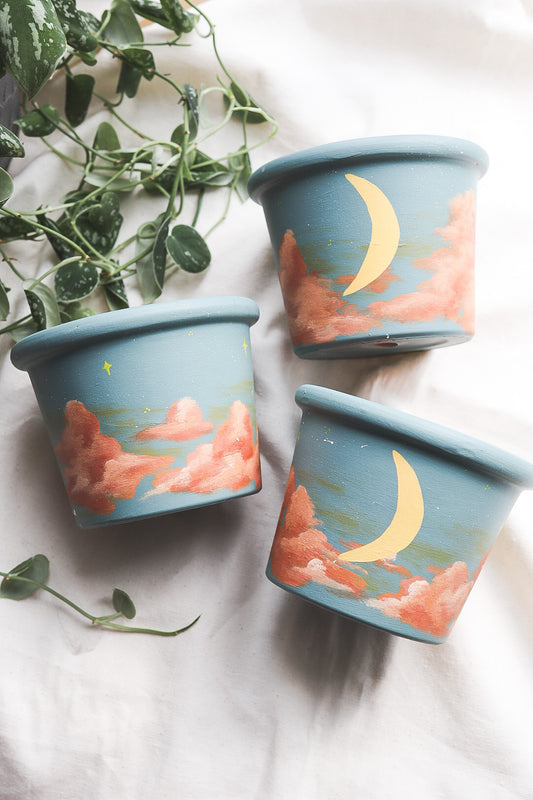 Dreamy Night Sky Pots | Hand Painted Terracotta Pot | Drainage Hole | No Saucer | Ready to Ship