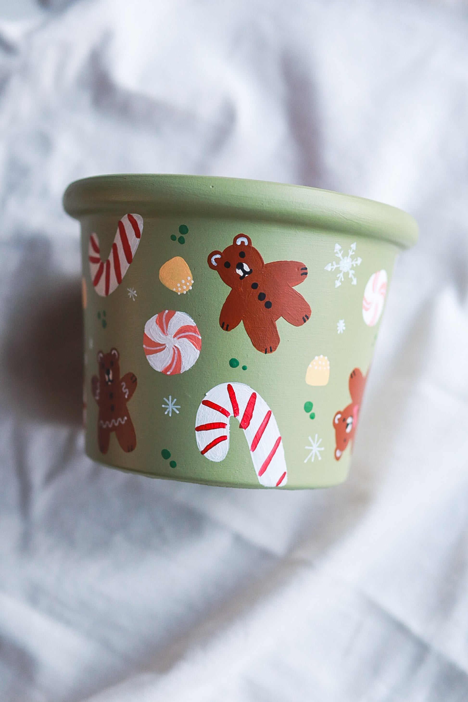 Gingerbread Christmas Pot, Hand Painted Terracotta Pot