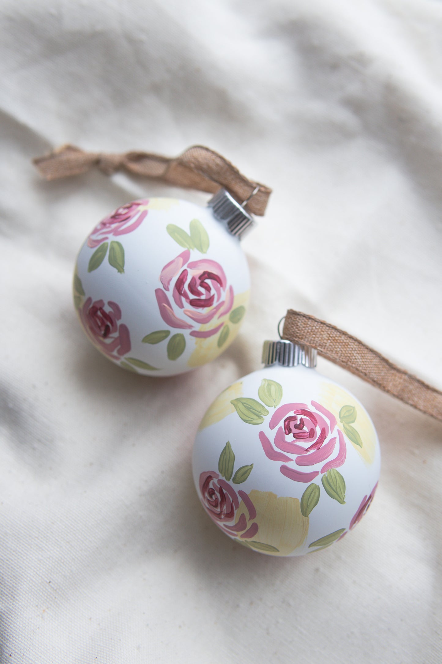 Floral Roses Ornaments, Holly Jolly, Glass Ornaments, Hand Painted Christmas Glass Ornaments
