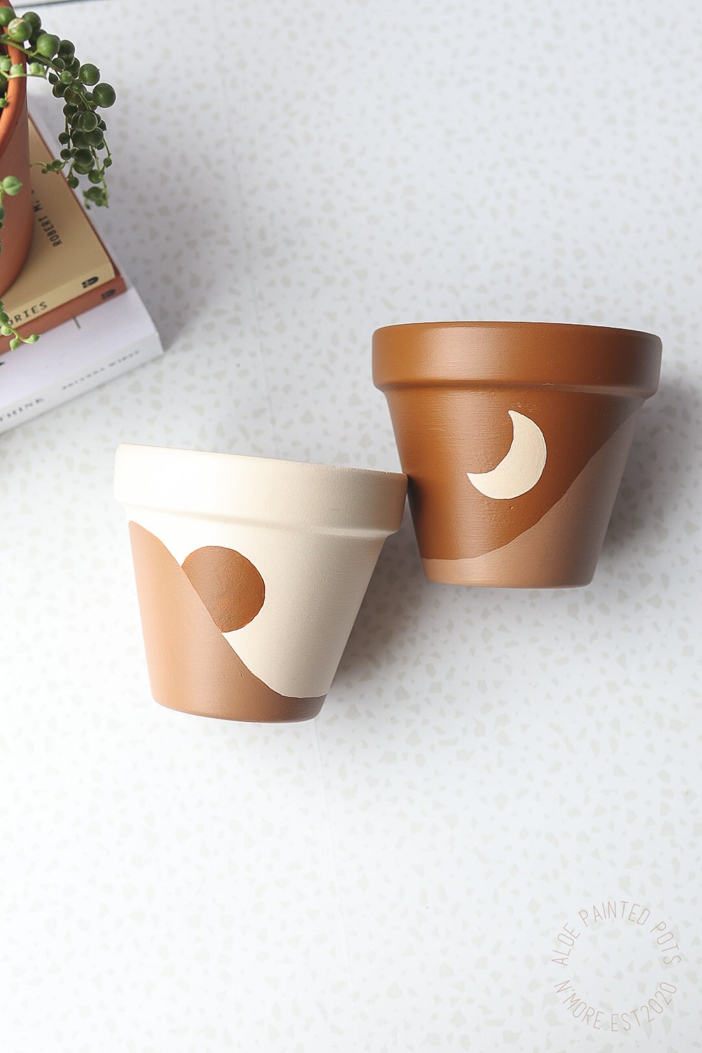 Ready to Ship | Sun and Moon Pot | Hand Painted Terracotta Pots with Drainage Hole | No Saucers