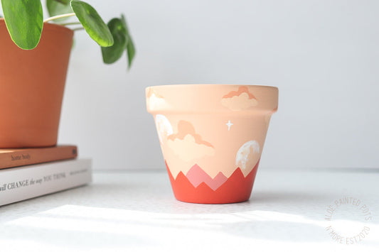 Ready to Ship | Lunar Blush Pot | Harmony Collection | Hand Painted Terracotta Pots with Drainage Hole