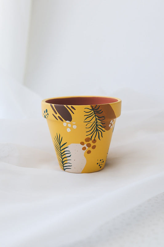 Ready to Ship | Sunned-Out Boho Abstract Pot | Hand Painted Terracotta Pot with Drainage Hole