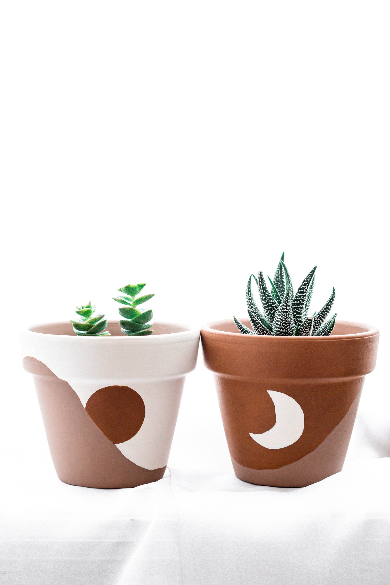Sun and Moon Pot | Hand Painted Terracotta Pots with Drainage Hole | Saucers available only for tapered pots