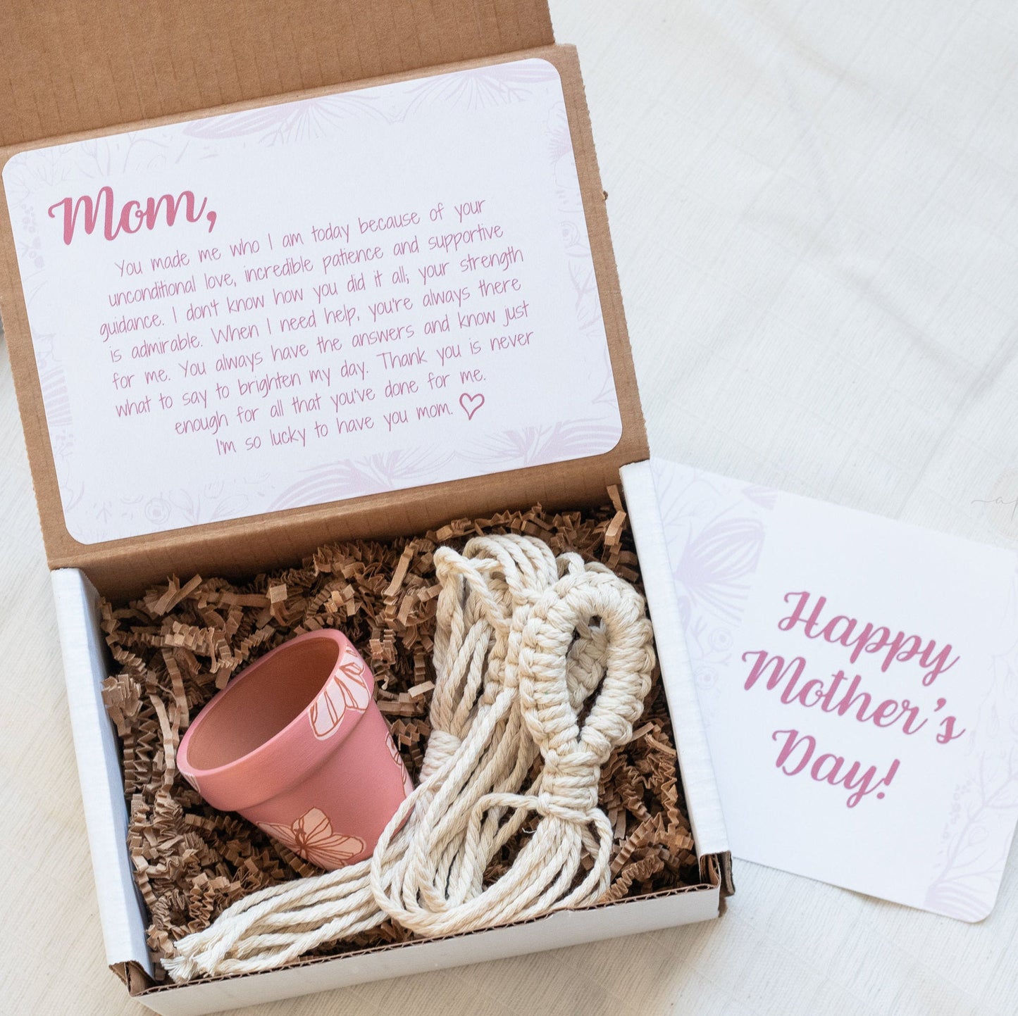 Mother's Day Gift Box | Handpainted Mini Pot and Macrame Hanger Gift Set | Gift for Mom | Gift for Mother's Day