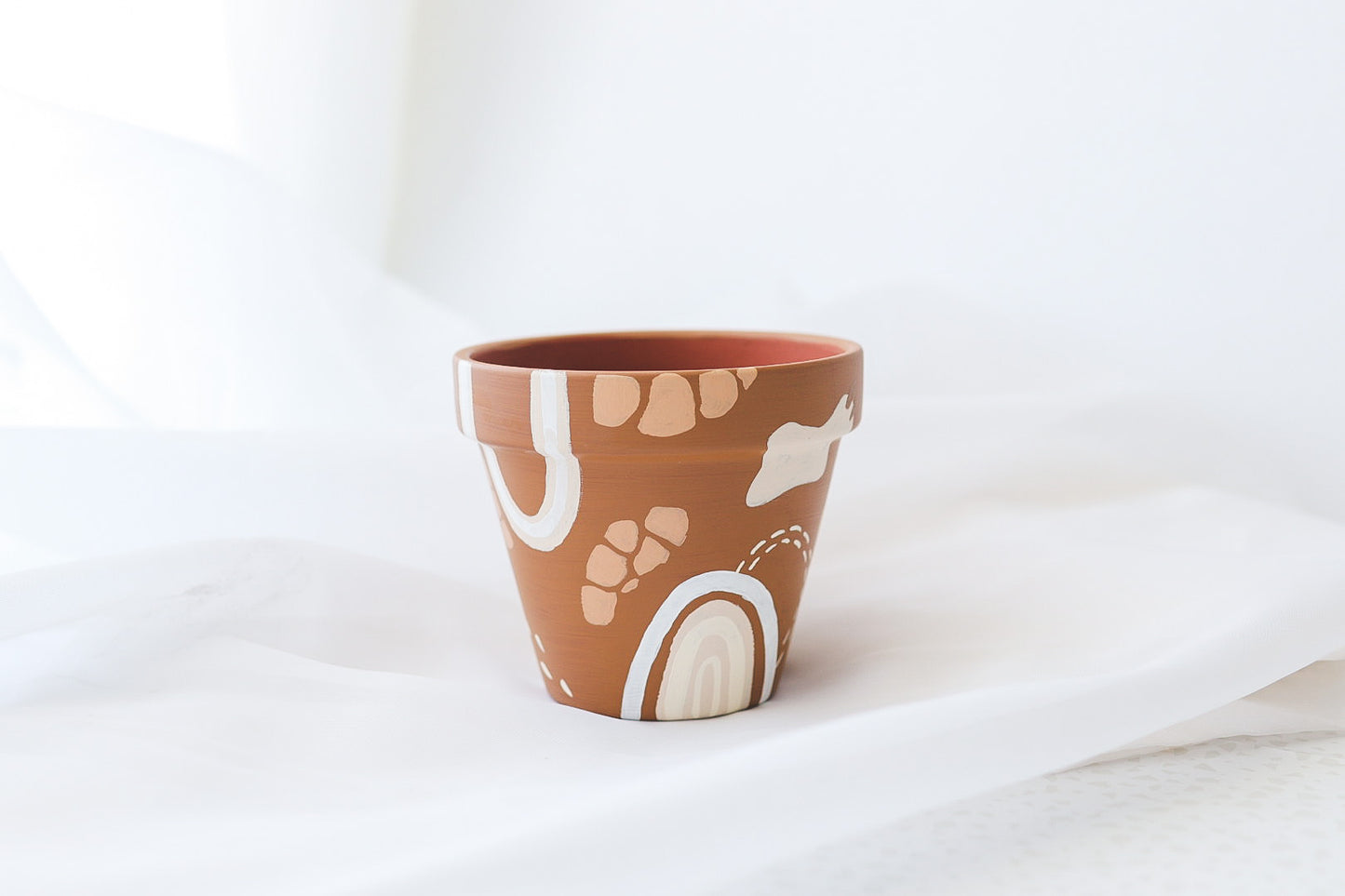 Latte Brown Boho Abstract Pot | Hand Painted Terracotta Pot with Drainage Hole | Saucers available only for tapered pots