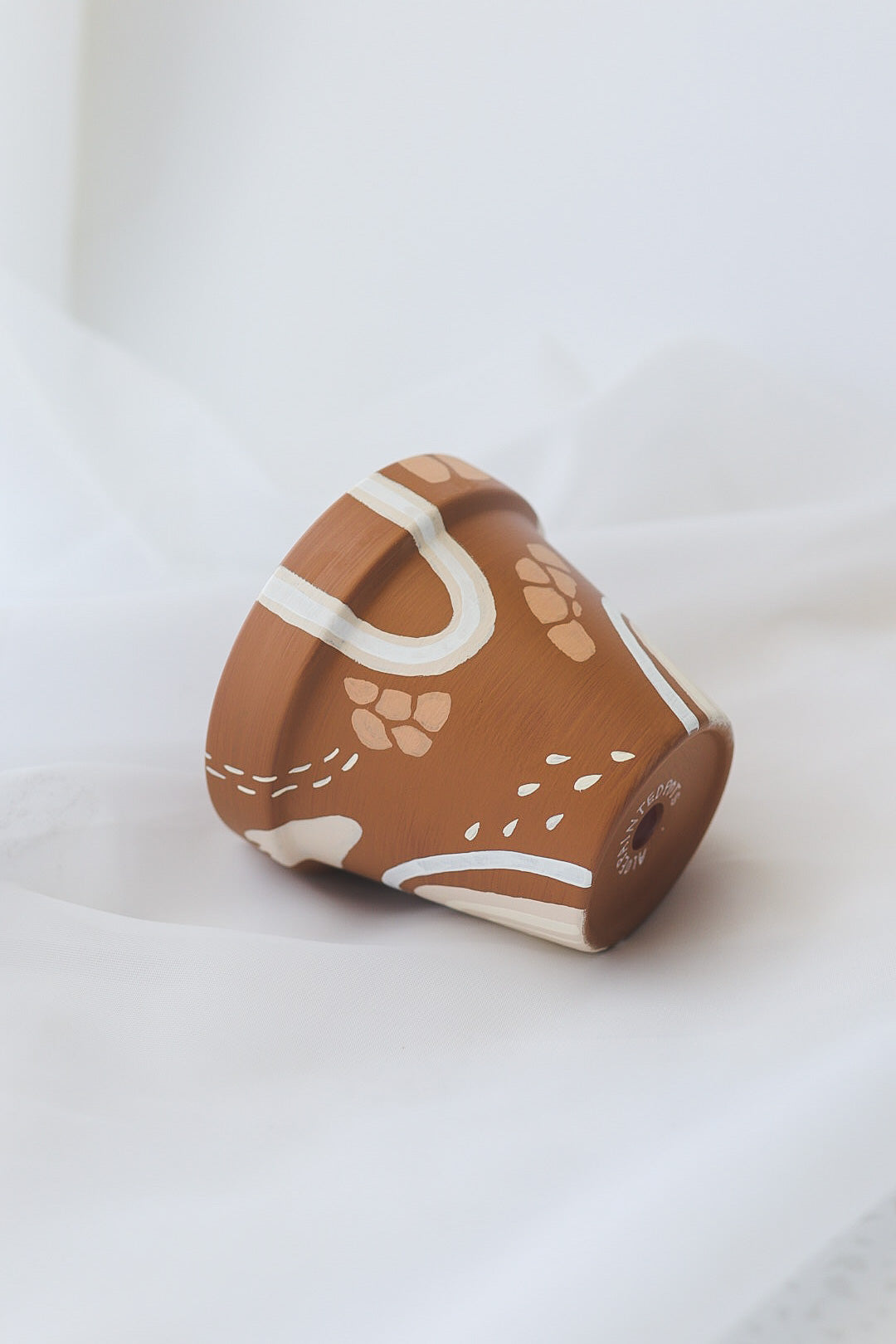 Latte Brown Boho Abstract Pot | Hand Painted Terracotta Pot with Drainage Hole | Saucers available only for tapered pots