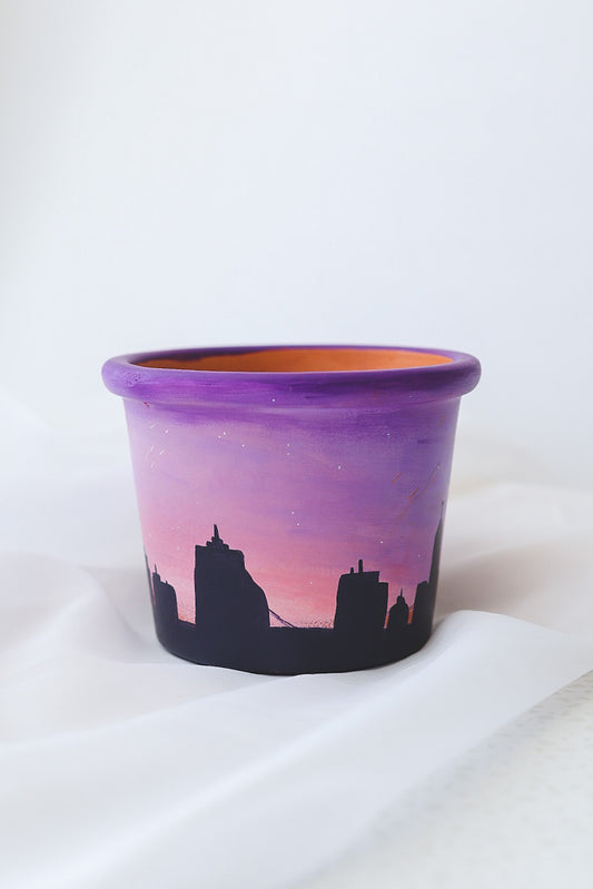 Minneapolis Skyline Sunset Pot | Hand Painted Terracotta Pot with Drainage Hole | Ready to Ship