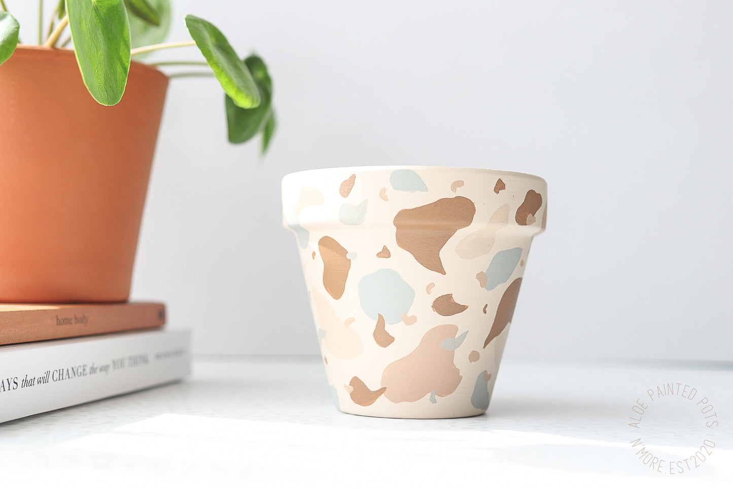 Terrazzo Pot | Hand Painted Terracotta Pot with Drainage Hole | Saucers available only for tapered pots