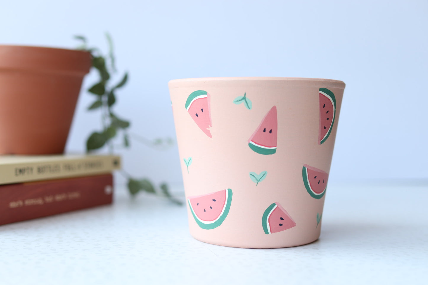 Watermelon Slices Pot | Hand Painted Terracotta Pot with Drainage Hole | Saucers available only for tapered pots