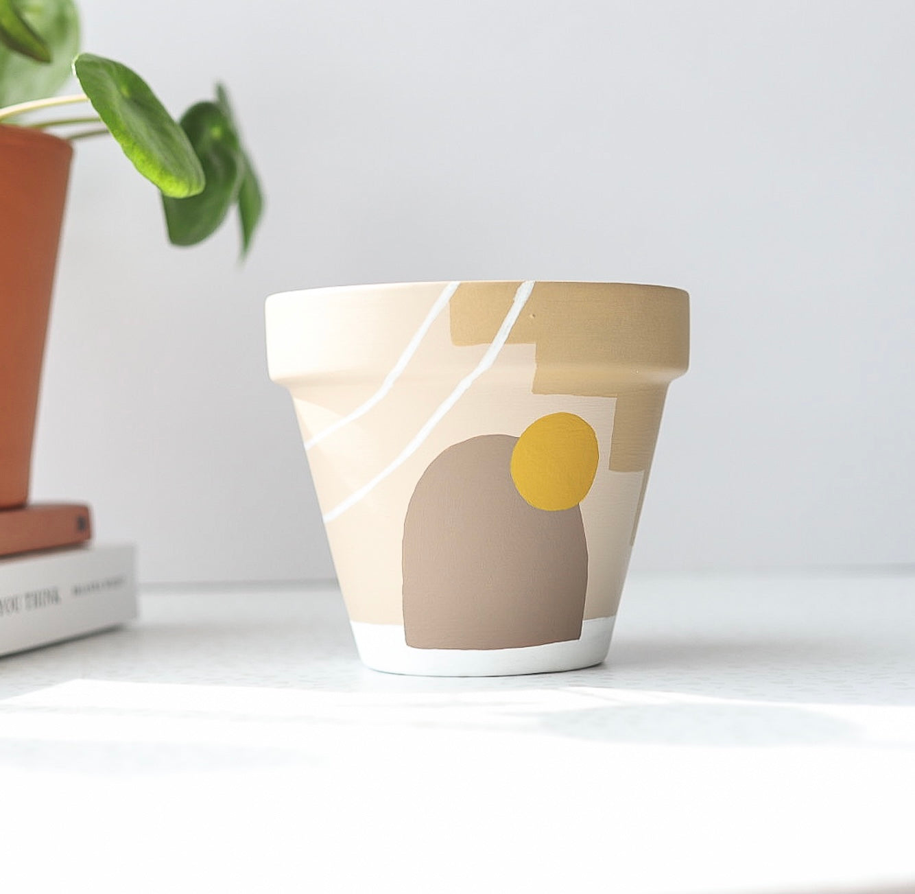 Earthy Abstract Pot | Hand Painted Terracotta Pot with Drainage Hole | Saucers available only for tapered pots
