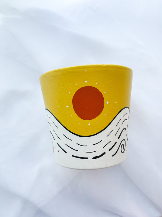 Midsummer Haze Pot | Hand Painted Terracotta Pot with Drainage Hole | Saucers available only for tapered pots