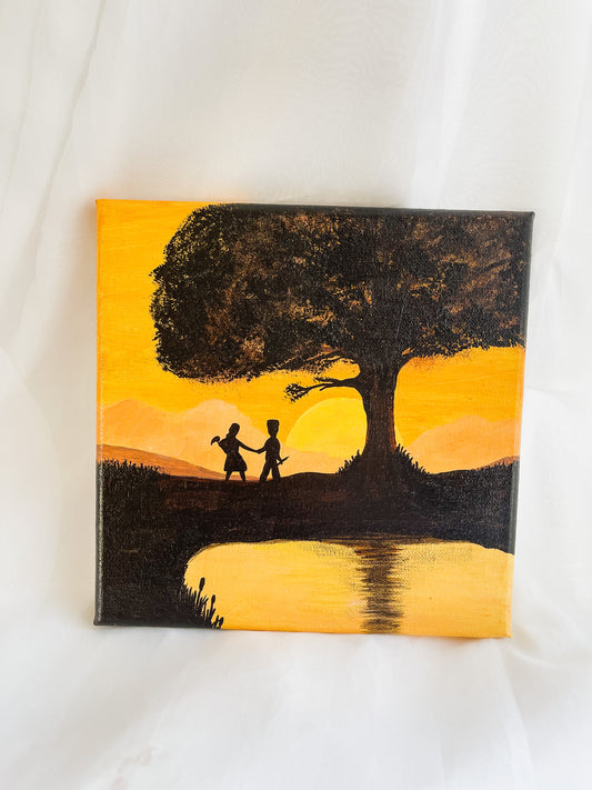 Lover’s Silhouette Hmong Inspired Acrylic Painting | Ready to Ship