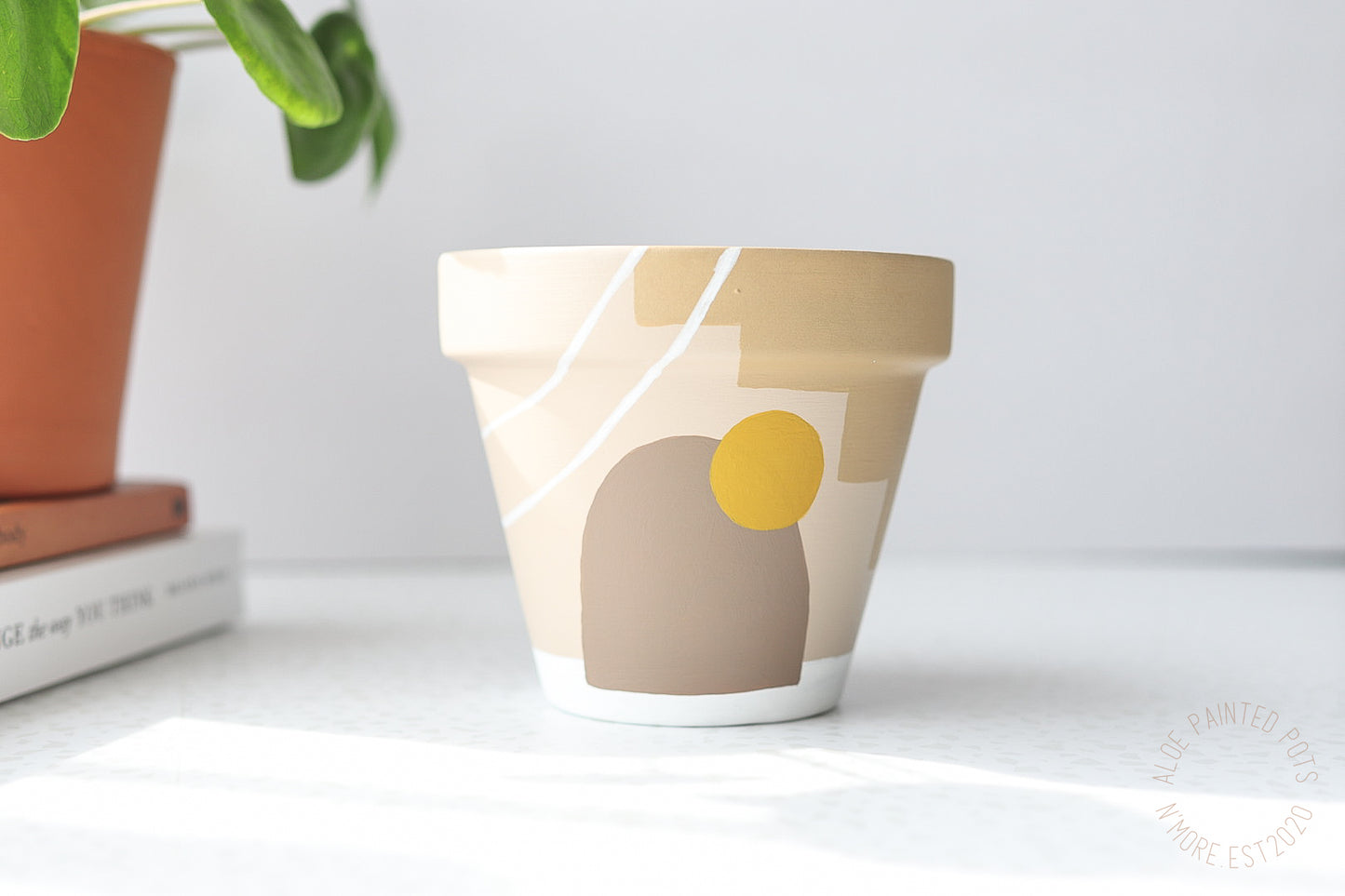 Earthy Abstract Pot | Hand Painted Terracotta Pot with Drainage Hole | Saucers available only for tapered pots